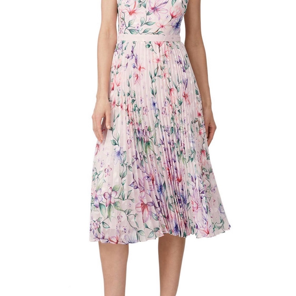 Marchesa Notte Floral Pleated Midi Dress 6